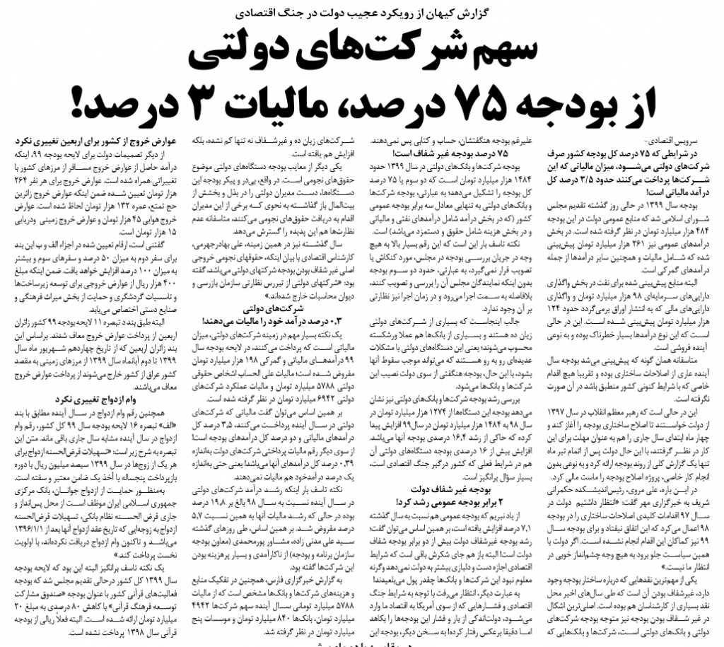 مانشيت إيران: تساؤلات حول ميزانية العام الإيراني المقبل 7